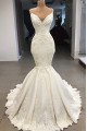 Classical Spaghetti Straps Panel Train Backless Mermaid Wedding Dresses With Appliques