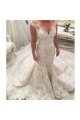 Decent Off Shoulder Open Back Lace Mermaid Wedding Dresses With Court Train