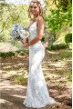 Simple Spaghetti Straps Open Back Lace Sheath Wedding Dresses