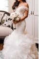 Mild Off Shoulder Appliques Mermaid Wedding Dresses With Puffy Layers