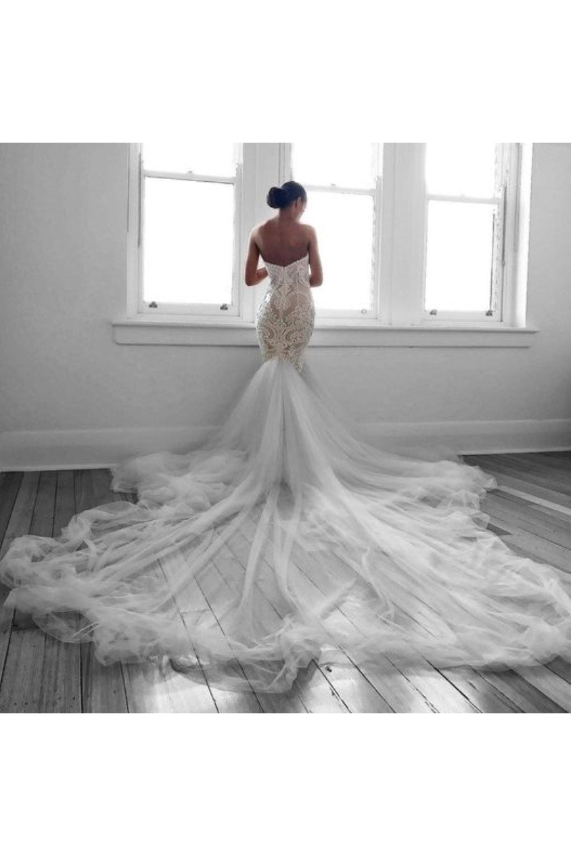 Beautiful Sweetheart Royal Train Mermaid Wedding Dresses With Appliques