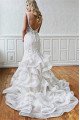 Elegant V-neck Backless Lace Mermaid Wedding Dresses With Puffy Layers