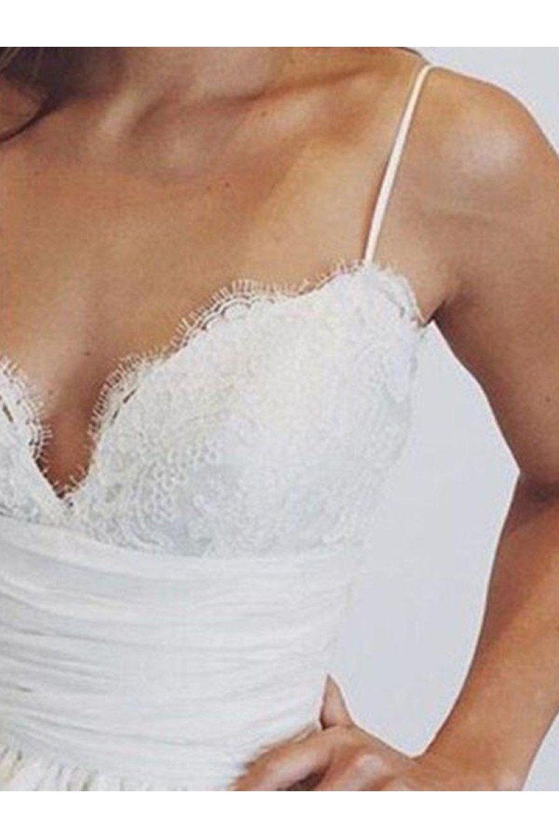 Simple Spaghetti Straps Panel Train Ball Gown Wedding Dresses With Appliques