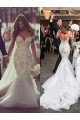 Gentle Off Shoulder Appliques Backless Mermaid Wedding Dresses With Chapel Train