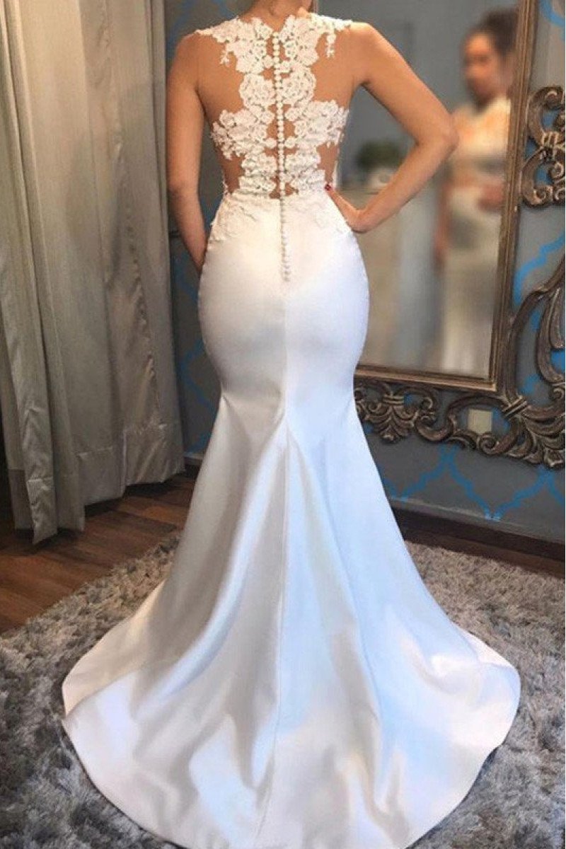 Sexy High Neck Open Back Mermaid Wedding Dresses With Appliques