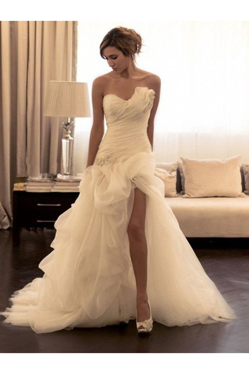 Charming Sweetheart Side Slit Puffy Layers A-line Wedding Dresses With Appliques