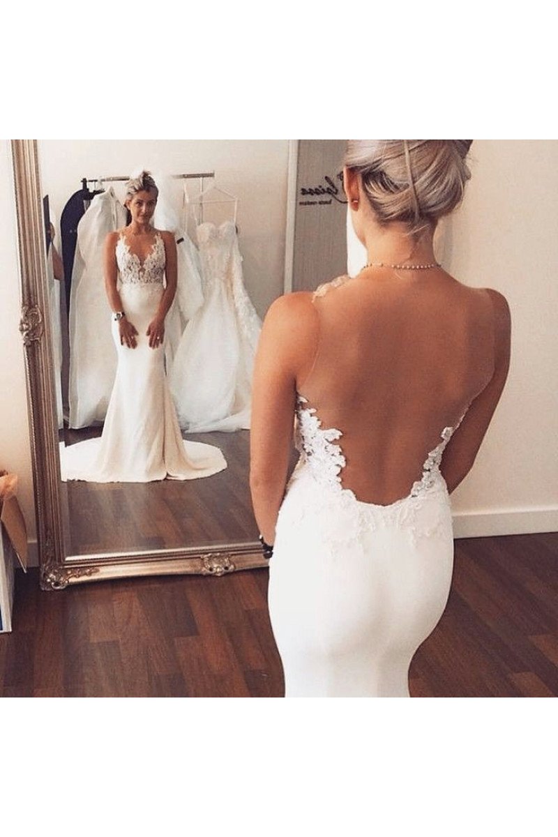 Alexis V-neck Open Back Court Train Mermaid Wedding Dresses With Appliques