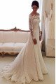 Ali Elegant Off Shoulder Long Sleeves Lace Sheath Wedding Dresses With Court Train