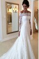 Ali Elegant Off Shoulder Long Sleeves Lace Sheath Wedding Dresses With Court Train