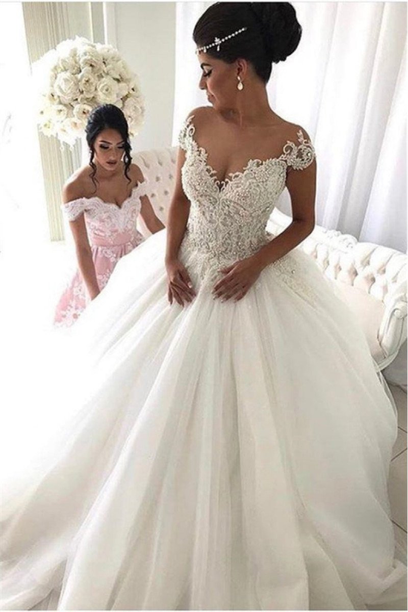 Ali Generous Off Shoulder Appliques Ball Gown Wedding Dresses