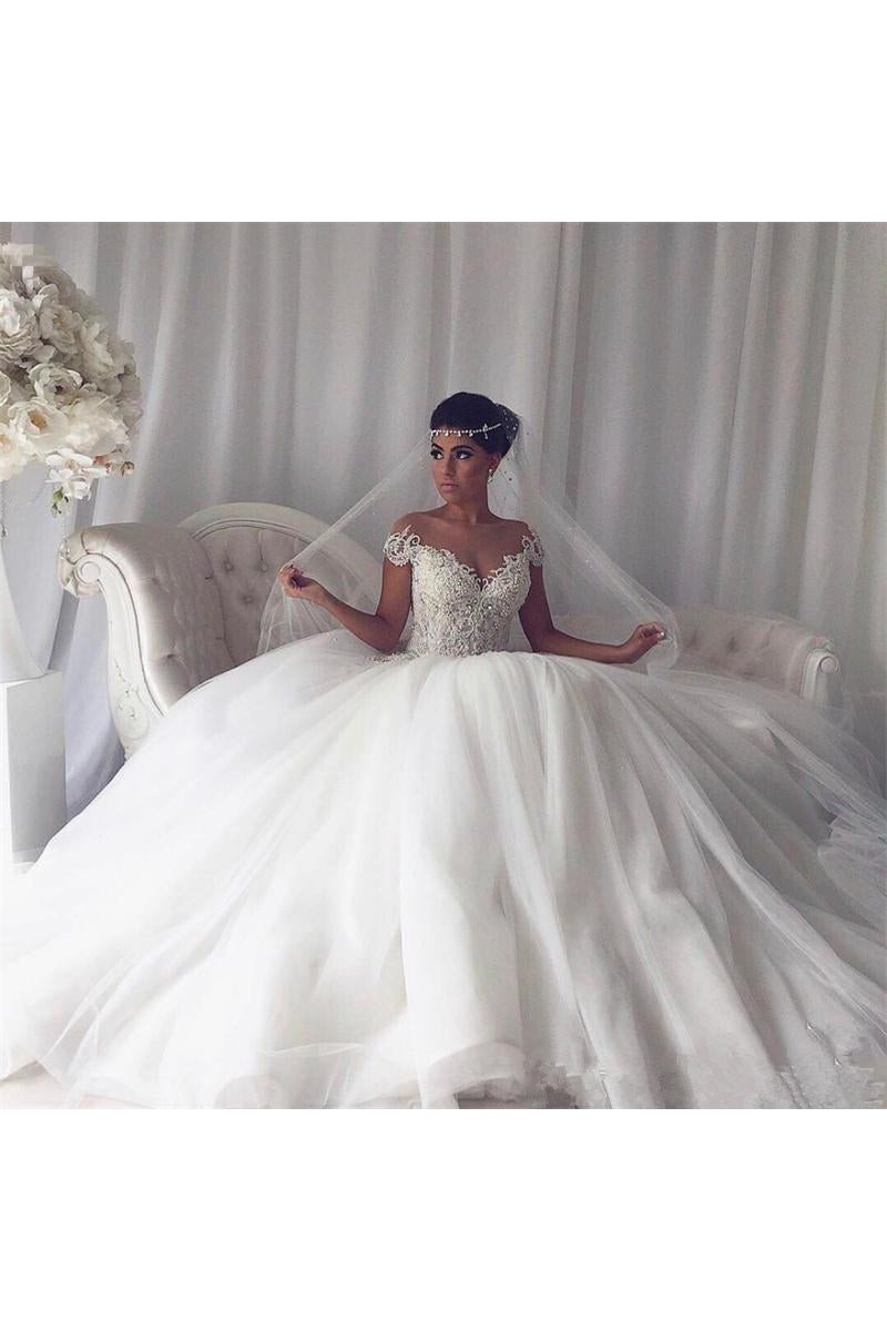 Ali Generous Off Shoulder Appliques Ball Gown Wedding Dresses