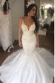 Ali Sexy Sheer Straps Open Back Chapel Train Mermaid Wedding Dresses With Appliques