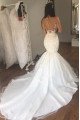 Ali Sexy Sheer Straps Open Back Chapel Train Mermaid Wedding Dresses With Appliques