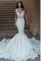 Ali Modern V-neck Open Back Chapel Train Mermaid Wedding Dresses With Appliques