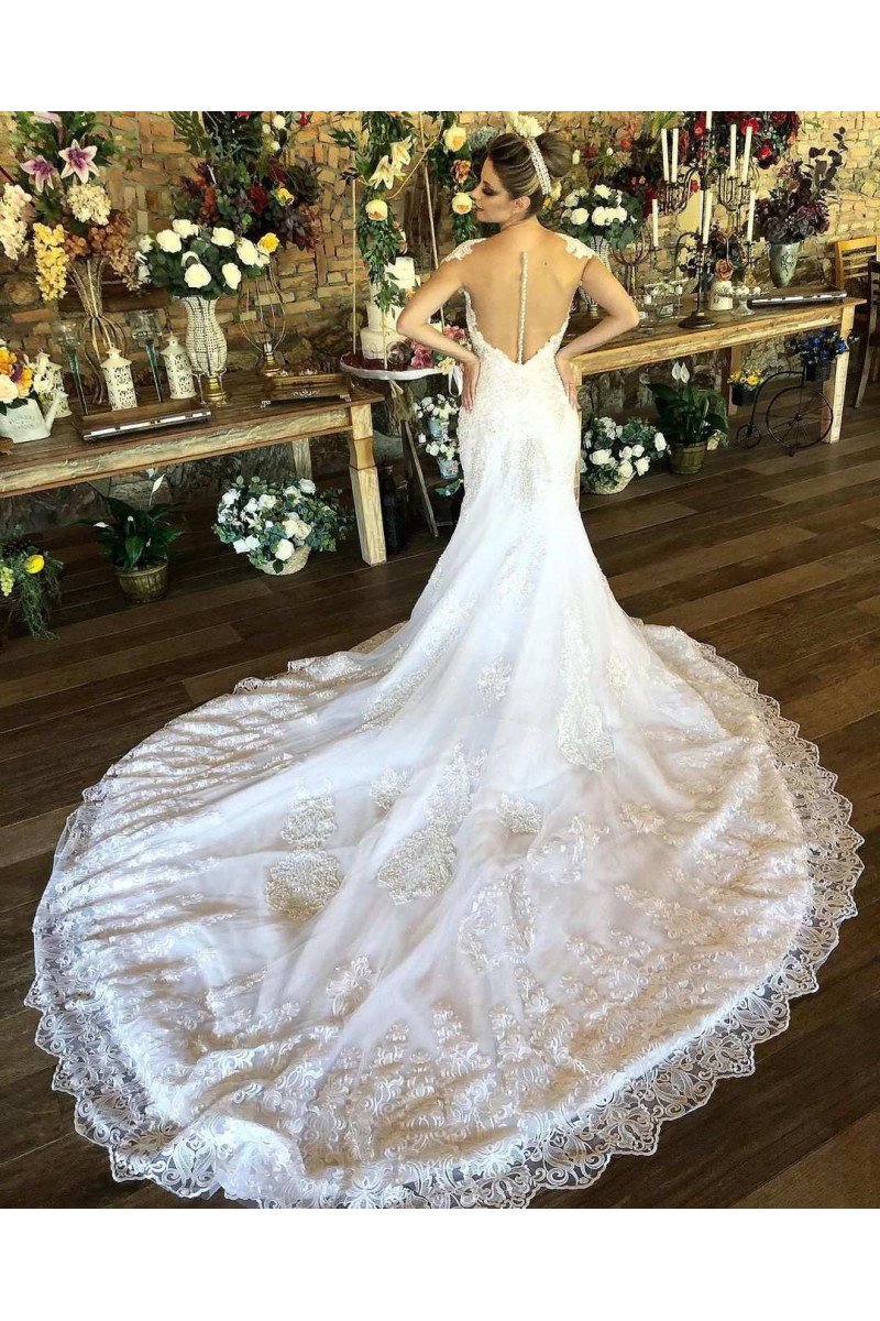 Ali Lovely V-neck Open Back Mermaid Wedding Dresses With Appliques