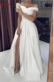 Anastasia Simple Off Shoulder Side Slit A-Line Wedding Dresses