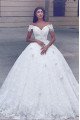 Andrea Decent Off Shoulder Flower Lace Ball Gown Wedding Dresses