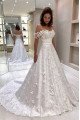 Andrea Lovely Off Shoulder Appliques A-Line Wedding Dresses With Court Train