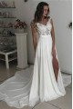 Angel Charming Off Shoulder Open Back Side Slit Sheath Wedding Dresses With Appliques