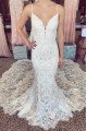 Ann Beautiful Spaghetti Straps Lace Mermaid Wedding Dresses With Chapel Train