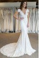 Ashley Mild V-Neck Court Train Open Back Appliques Sheath Wedding Dresses