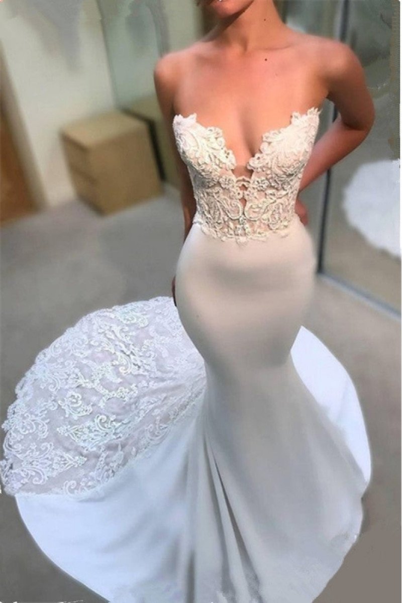 Aubrey Chic Sweetheart Backless Appliques Mermaid Wedding Dresses