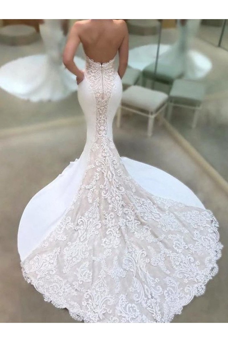 Aubrey Chic Sweetheart Backless Appliques Mermaid Wedding Dresses