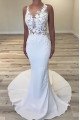 Audrey Lovely Jewel Open Back Court Train Sheath Wedding Dresses With Appliques