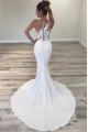 Audrey Lovely Jewel Open Back Court Train Sheath Wedding Dresses With Appliques