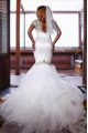 Beatrice Wonderful Portrait Open Back Puffy Layers Mermaid Wedding Dresses With Appliques