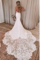 Bella Mild Spaghetti Straps Chapel Train Backless Mermaid Appliques Wedding Dresses