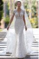 Beryl Generous V-Neck Long Sleeves Open Back Lace Sheath Wedding Dresses With Court Train