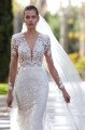 Beryl Generous V-Neck Long Sleeves Open Back Lace Sheath Wedding Dresses With Court Train