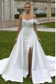 Bess Fancy Strapless Side Slit Crystal Sheath Wedding Dresses With Panel Train