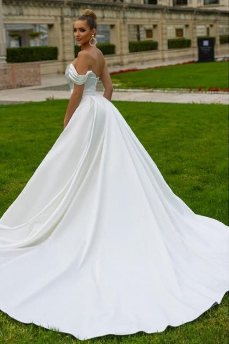 Bess Fancy Strapless Side Slit Crystal Sheath Wedding Dresses With Panel Train