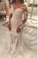 Betty Fancy Off Shoulder Open Back long sleeves Sheath Wedding Dresses With Appliques