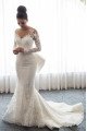 Blanche Beautiful V-Neck Long Sleeves Open Back Lace Sheath Wedding Dresses With Panel Train 