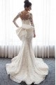 Blanche Beautiful V-Neck Long Sleeves Open Back Lace Sheath Wedding Dresses With Panel Train 