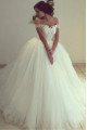 Bonnie Charming Off Shoulder Open Back Ball Gown Wedding Dresses With Appliques