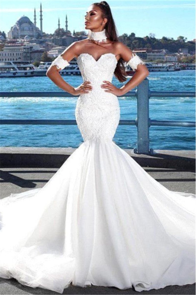 Bonnie Gentle Sweetheart Backless Mermaid Court Train Wedding Dresses With Appliques