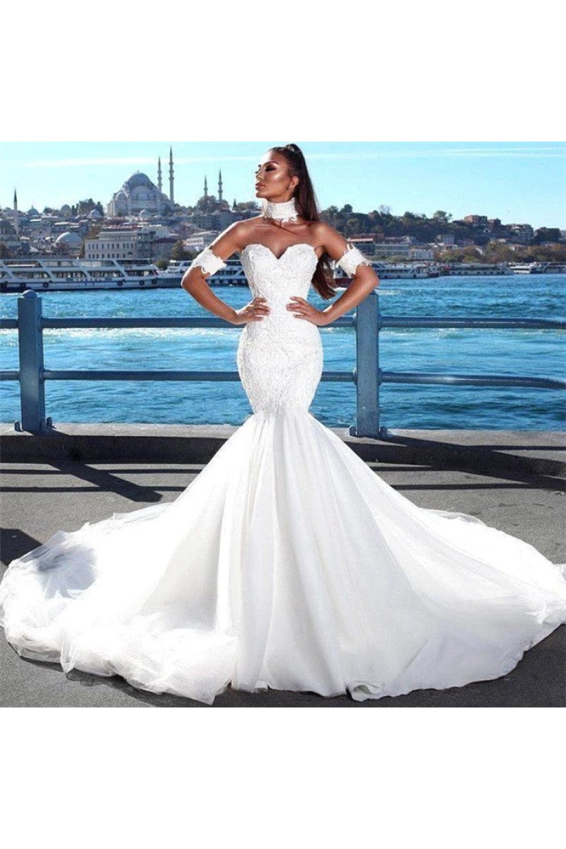 Bonnie Gentle Sweetheart Backless Mermaid Court Train Wedding Dresses With Appliques