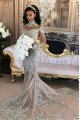 Bridget Sparkle High Neck Long Sleeves Open Back Mermaid Wedding Dresses With Crystal