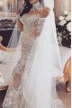 Bridget Sparkle High Neck Long Sleeves Open Back Mermaid Wedding Dresses With Crystal