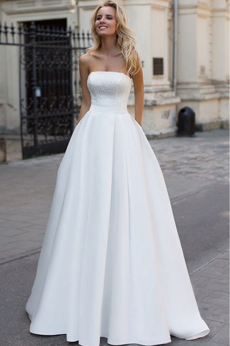 Brooklyn Simple Strapless Lace Up Ball Gown Beading Wedding Dresses