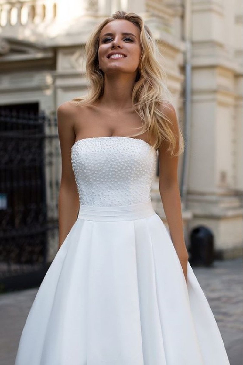 Brooklyn Simple Strapless Lace Up Ball Gown Beading Wedding Dresses