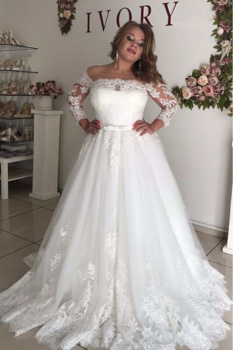 Candice Elegant Off Shoulder Long Sleeves A-line Wedding Dresses With Appliques