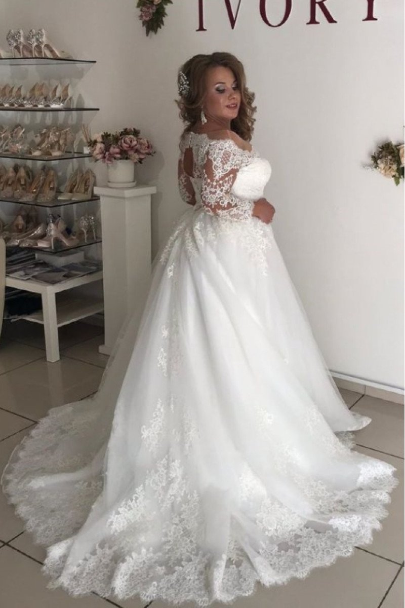 Candice Elegant Off Shoulder Long Sleeves A-line Wedding Dresses With Appliques