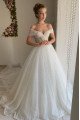 Carol Lovely Off Shoulder Open Back Royal Train Ball Gown Wedding Dresses