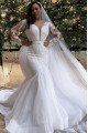 Caroline Beautiful V-Neck Long Sleeves Mermaid Appliques Wedding Dresses With Panel Train