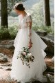 Cathy Generous V-Neck Long Sleeves Open Back Appliques Ball Gown Wedding Dresses